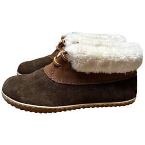 SPERRY Elayna Women 8 Duck Boot Brown Suede Leather Faux Fur Bootie Slipper Shoe